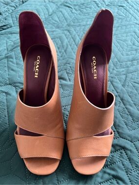 COACH Tan Leather Open-Toe Slingback Heels